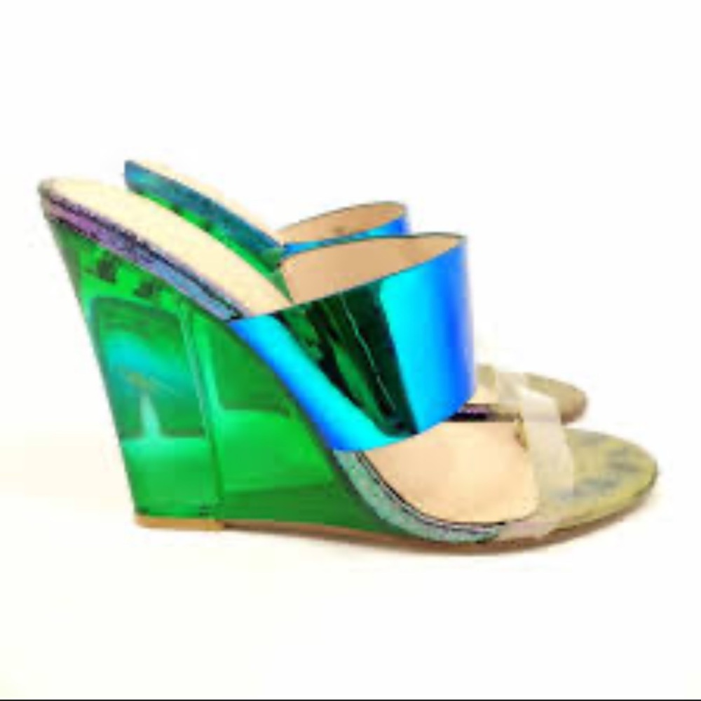 Sasha Iridescent Green Blue Wedge Sandal - Women's